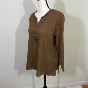 Dressbarn Brown Embroidered Blouse